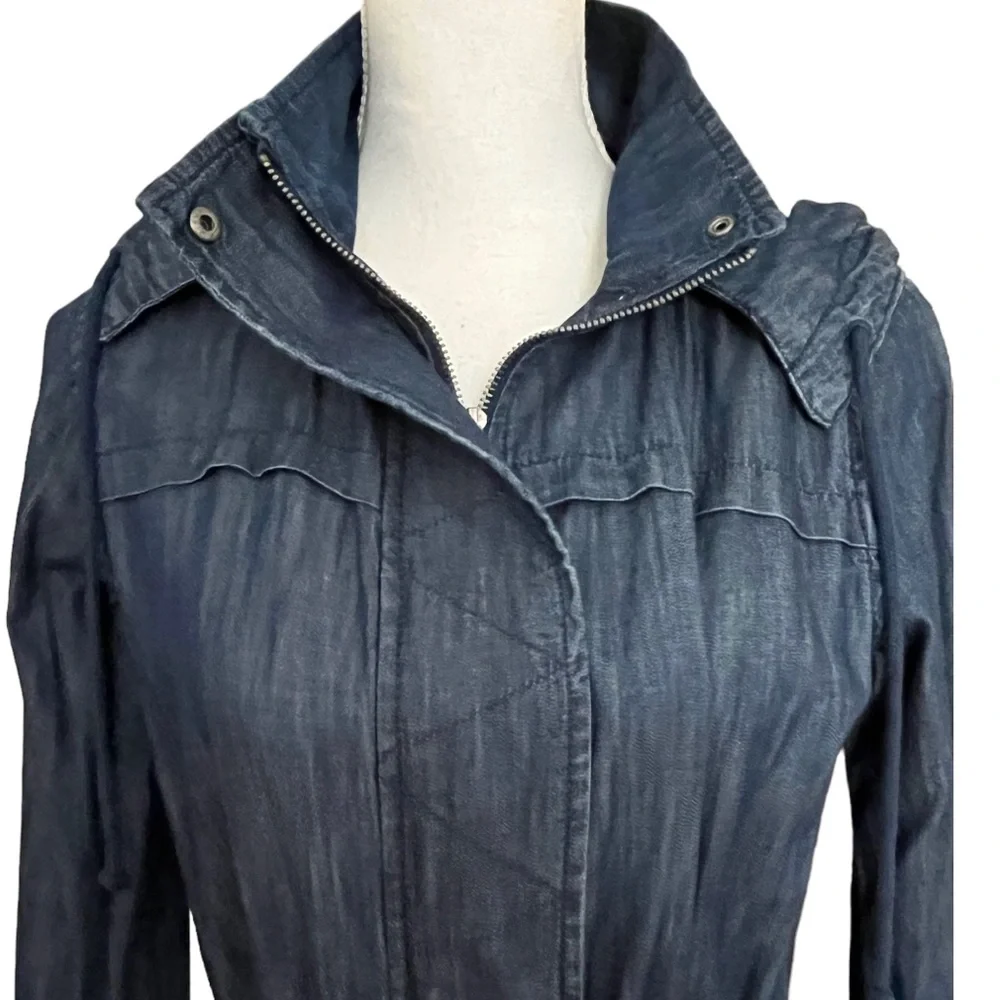 Old Navy Denim Chambray Jacket Lightweight Jean XS Long Blue Unlined Hood Zip